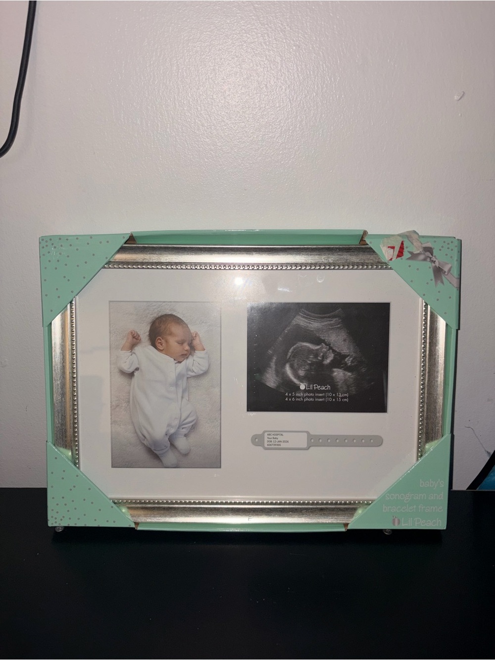 Mint Baby Photo and Sonogram Frame with Silver Trim